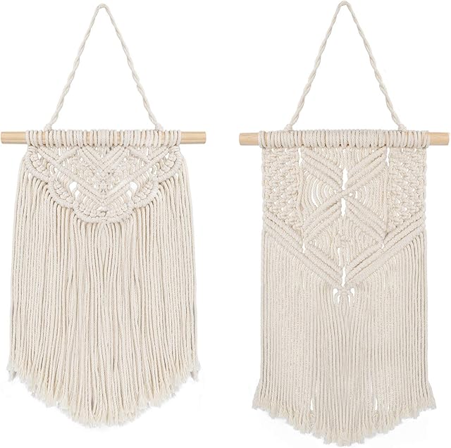 Hedume 2 Pcs Macrame Woven Wall Hanging Boho Chic Bohemian Home Geometric Art Decor - Beautiful for Boho Home Decor, Apartment, Nursery, Party Decorations