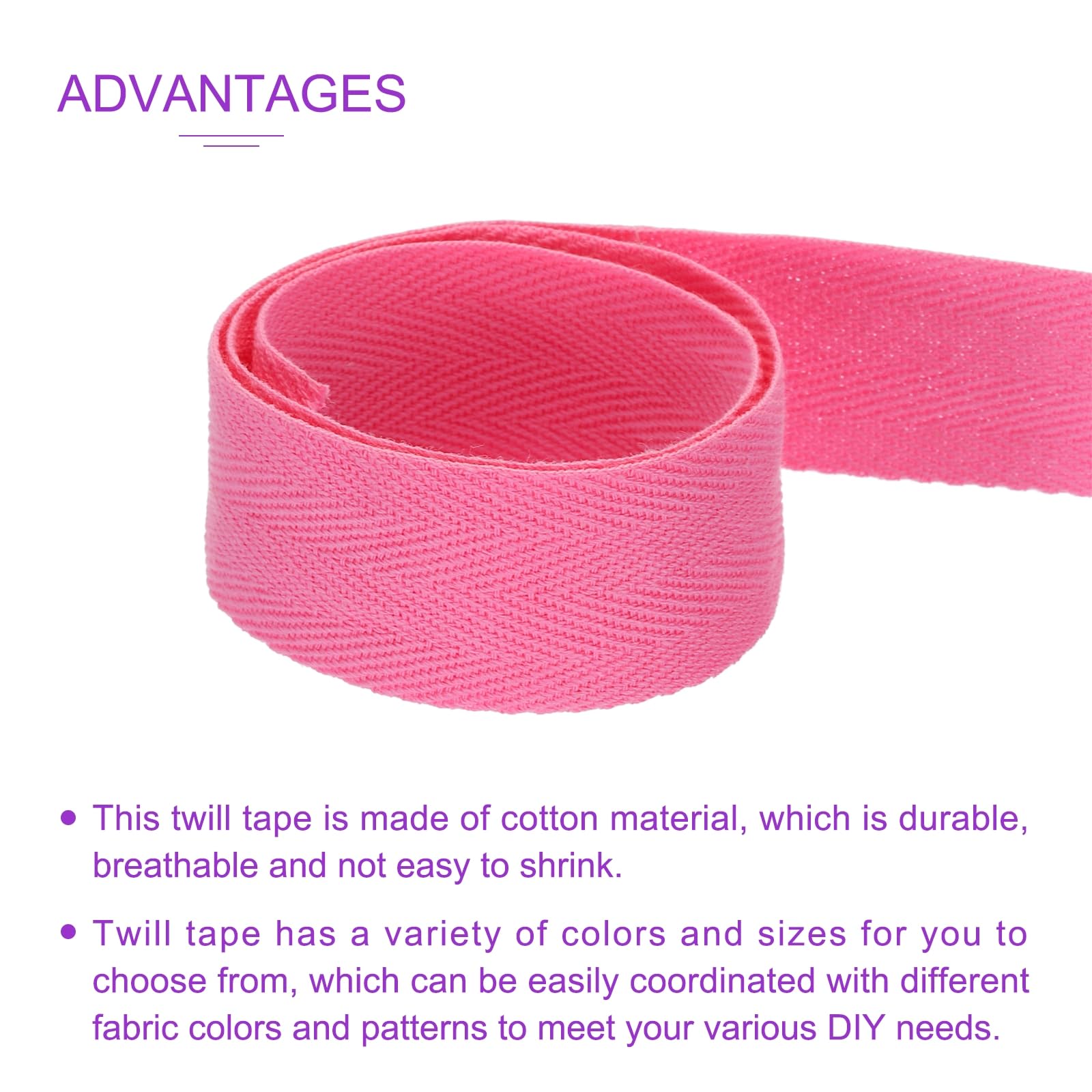 DMiotech 1.2"(3cm) 10 Yards Cotton Twill Tape Cotton Ribbons Bias Binding Tape Herringbone Tape Ribbons Pink for DIY Crafts Making Clothes - Image 4