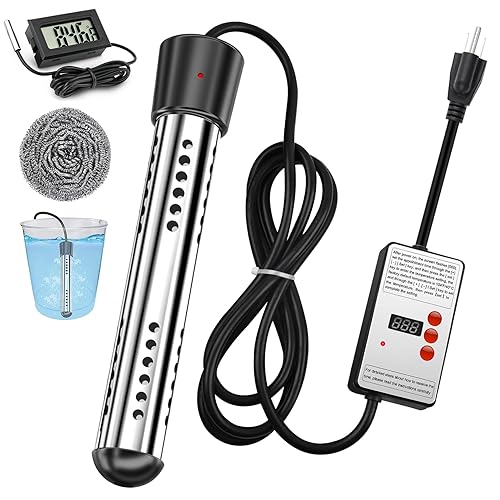 Calentador de agua de inmersión, 2000 W, eléctrico, portátil, de acero inoxidable 304, con cubierta protectora, termómetro LCD para piscina, cubetas