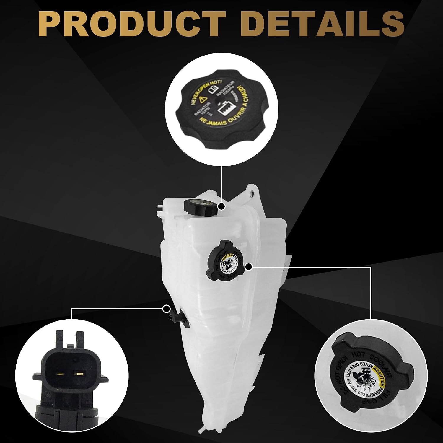 Partsflow 603-5203 Front Engine Radiator Coolant Overflow Recovery Reservoir Tank Expansion Bottle W/Cap Sensor For 2008-2019 Freightliner Cascadia Coronado M2 Columbia Century Class A0525263005