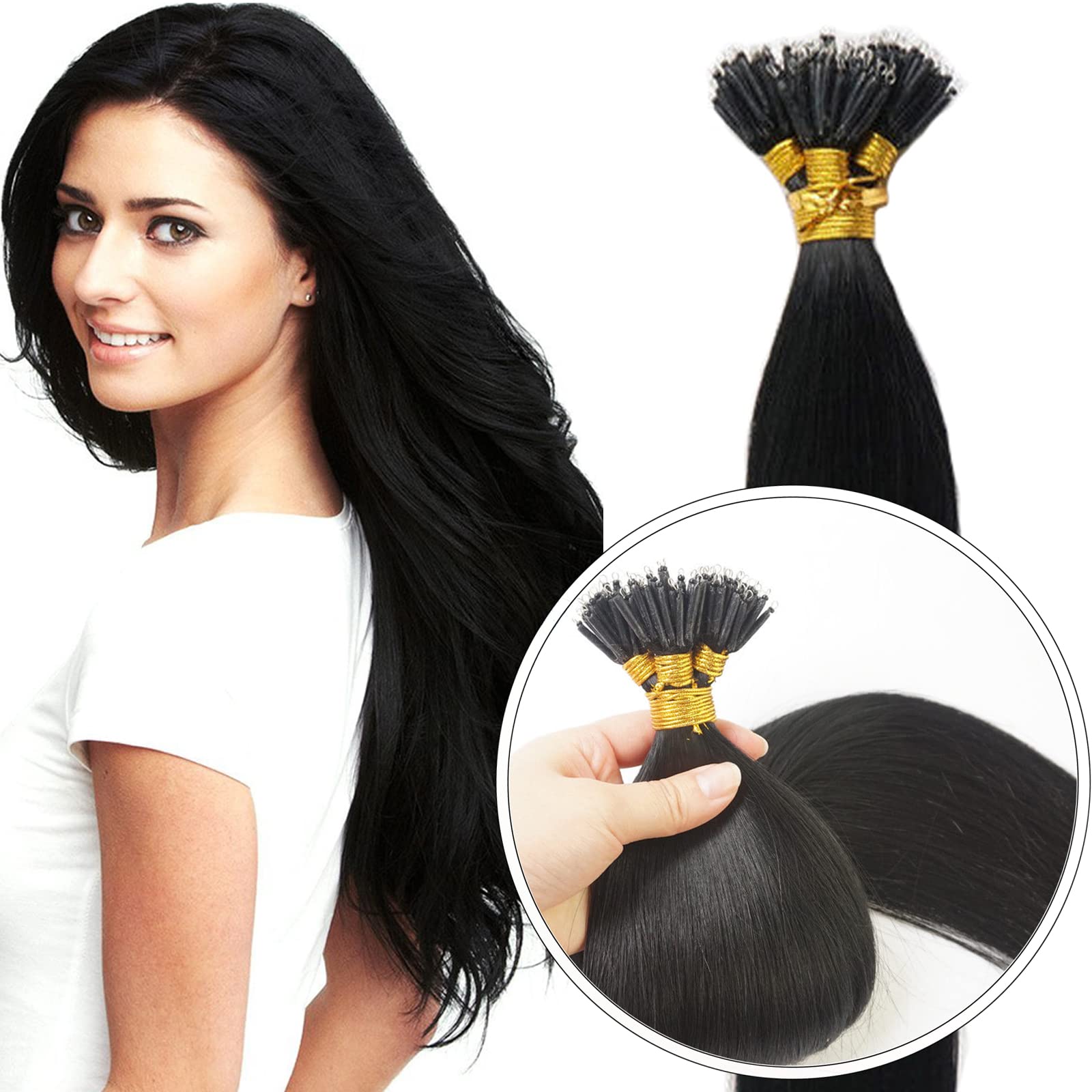 Nano Ring Hair Extensions Human Hair Keratin Cold Fusion Nano Tip Micro Beads Link Thick Hair Balayage Highlight Ombre Real Remy Hair 1g/s (