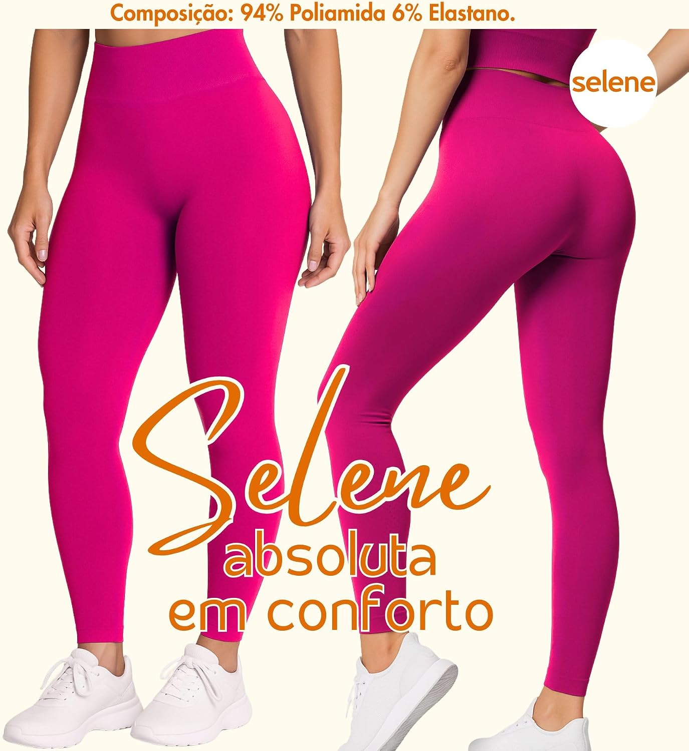 Calça Legging Academia Zero Transparências Sem Costura Cós Alto Microfibra Feminina Selene