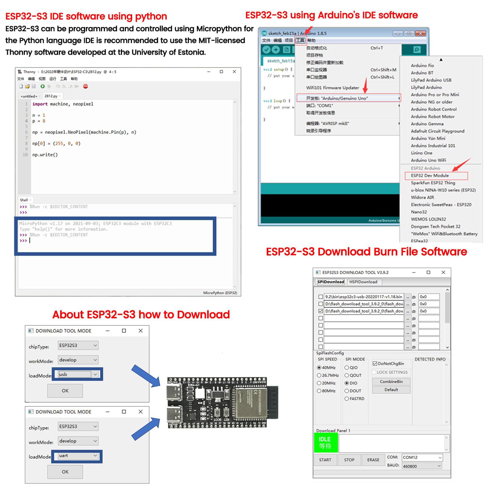 6 szt. ESP32 devkit s3 płytka rozwojowa z modułem WiFi BT - ESP32-S3-wroom-1 n16r8 mcu, 44-pinowa 8 m psram i kabel typu c do projektów iot