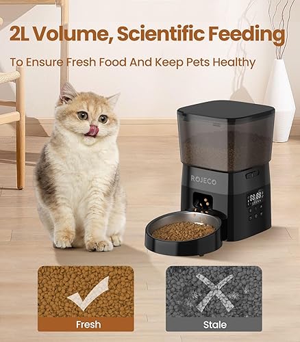 Miniatura 5 de ROJECO Alimentadores automáticos para gatos, dispensador automático de alimentos para gatos de 8 tazas68 onzas, programa de control de 1 a 6