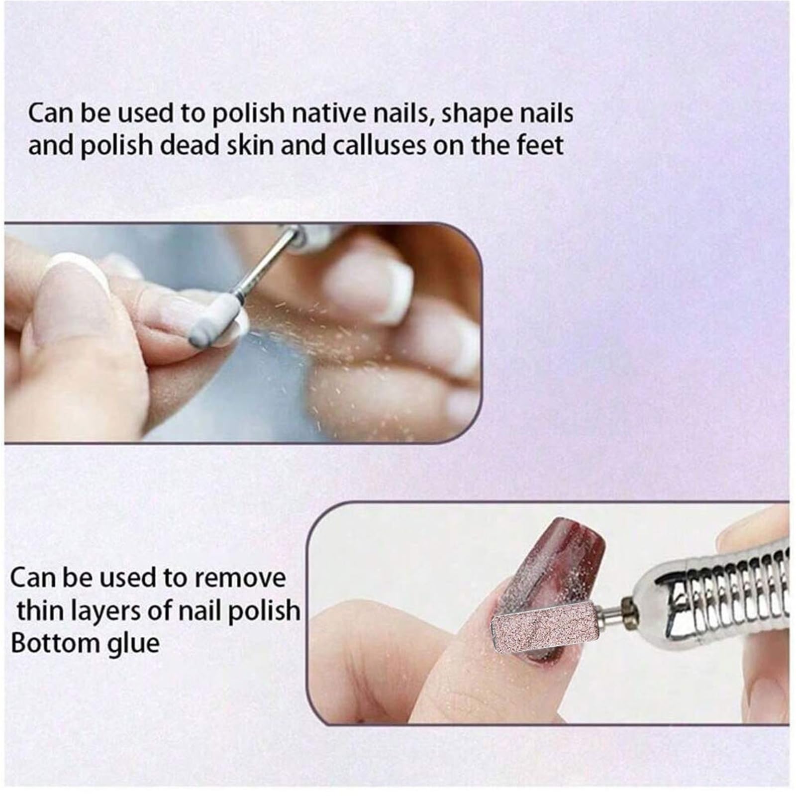 100 Uds for taladro de uñas con 2 uds juego de brocas de mandril 3,1mm Mini brocas pequeñas for uñas de Gel(180grit pink)