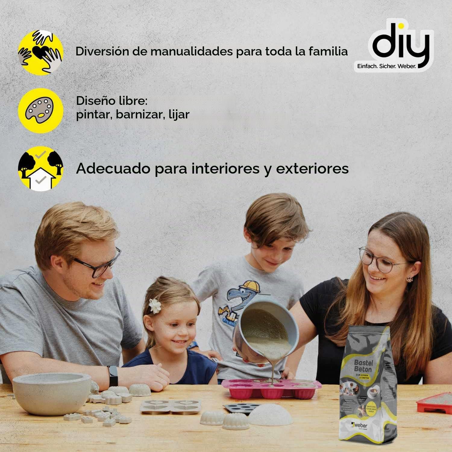 WEBER Hormigón para manualidades de 5 kg, versátil para verter y amasar, pintable y barnizable, lijable, ideal para trabajos creativos, interior y exterior
