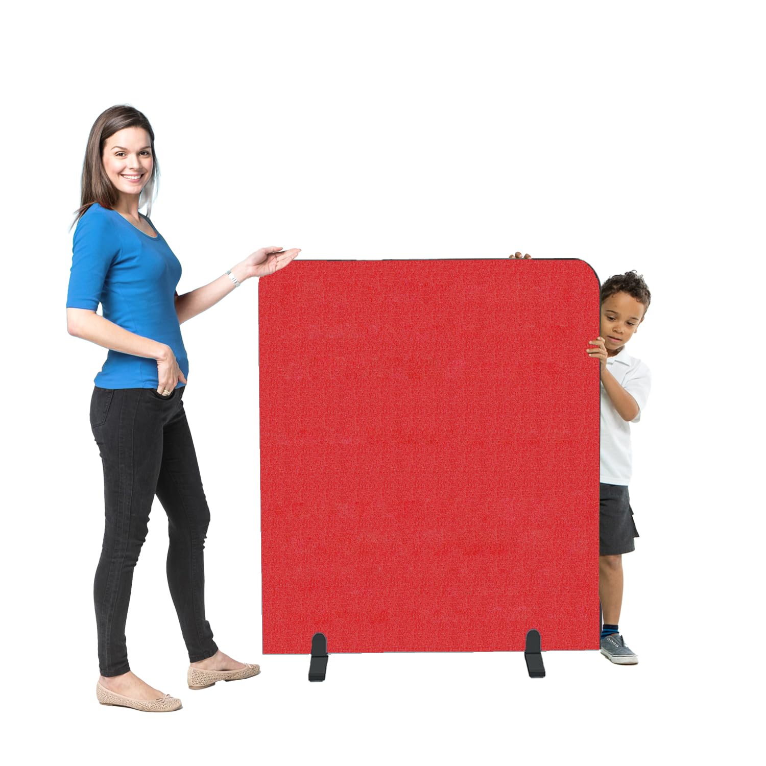 Partition Screen Room Divider Red Woven Cloth Black Trim 1200x1000mm — image 1