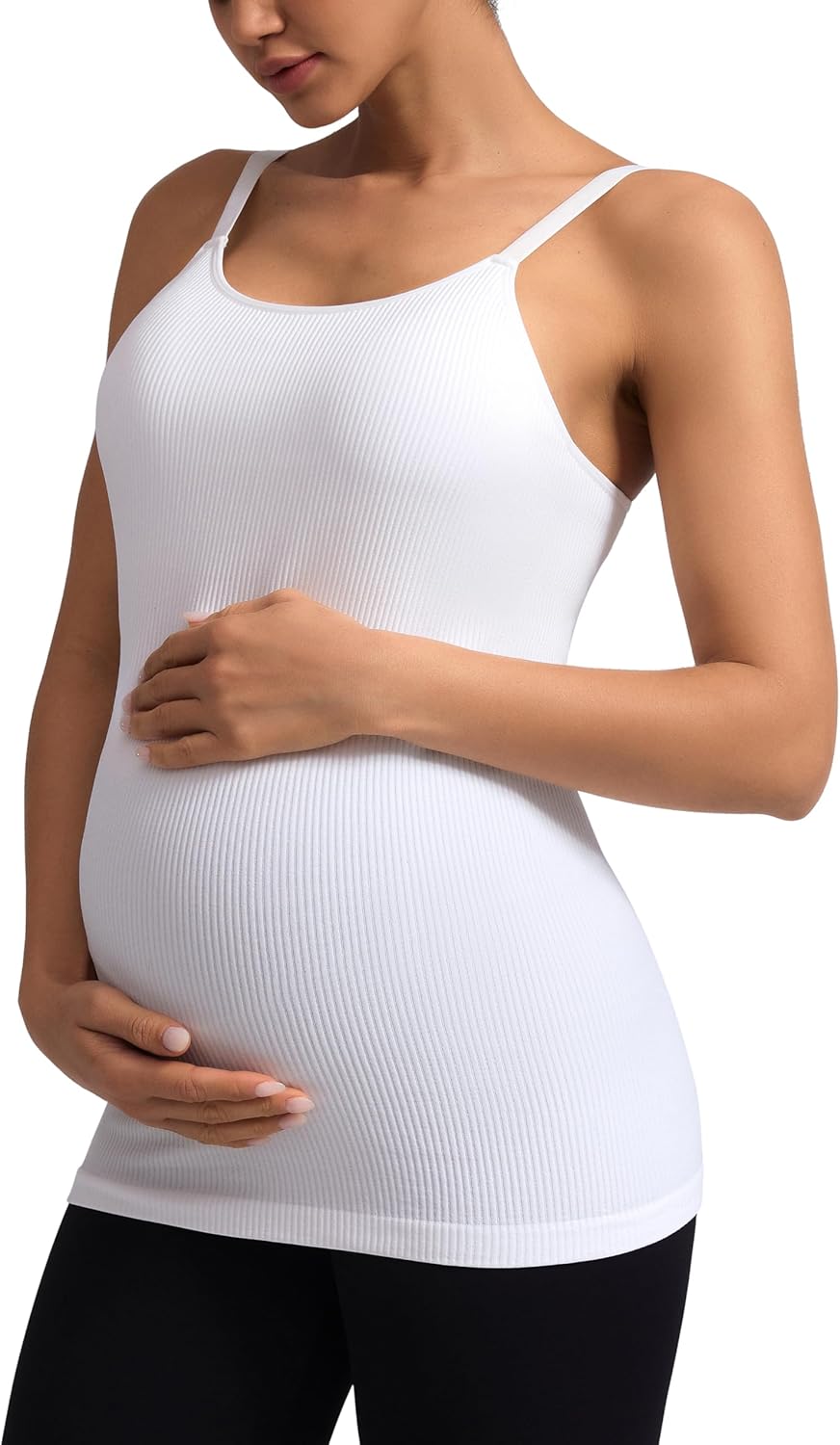 ATTRACO Women's Maternity Tank Tops with Built in Bra Seamless Y Back Side Ruched Pregnancy Tank Top