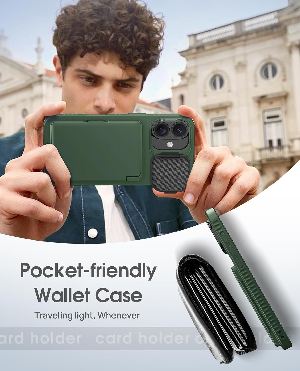 BXYJY for iPhone 16 Wallet Case with Stand, Built-in Credit Card Holder (4-5 Cards), Protective Camera Cover, Military Grade Protection, Rugged Heavy Duty Silicone Men Women Case for iPhone16, Green