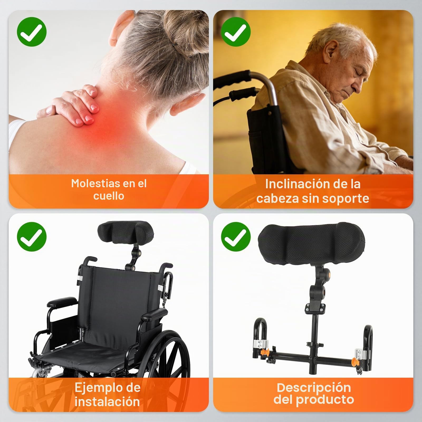 Reposacabezas Ajustable para Silla de Ruedas,Soporte para el Cuello,Se Adapta a la mayoría de Las sillas de Ruedas manuales Disponibles en el Mercado,para Personas Mayores y discapacitadas
