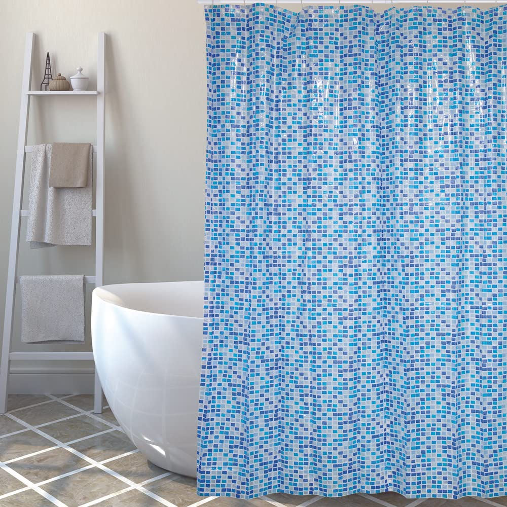MSV PVC Shower Curtain Concept Blue 180 x 200 cm, W 70.9" x L 78.7" (1 Panels) - Image 2