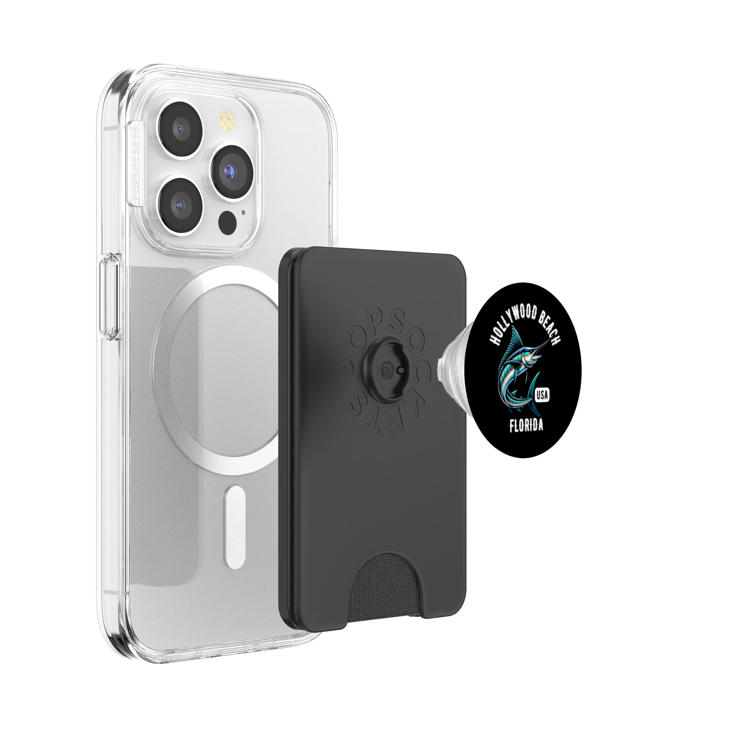Hollywood Beach Florida USA Fishing Design PopSockets PopWallet for MagSafe, Black - Image 3