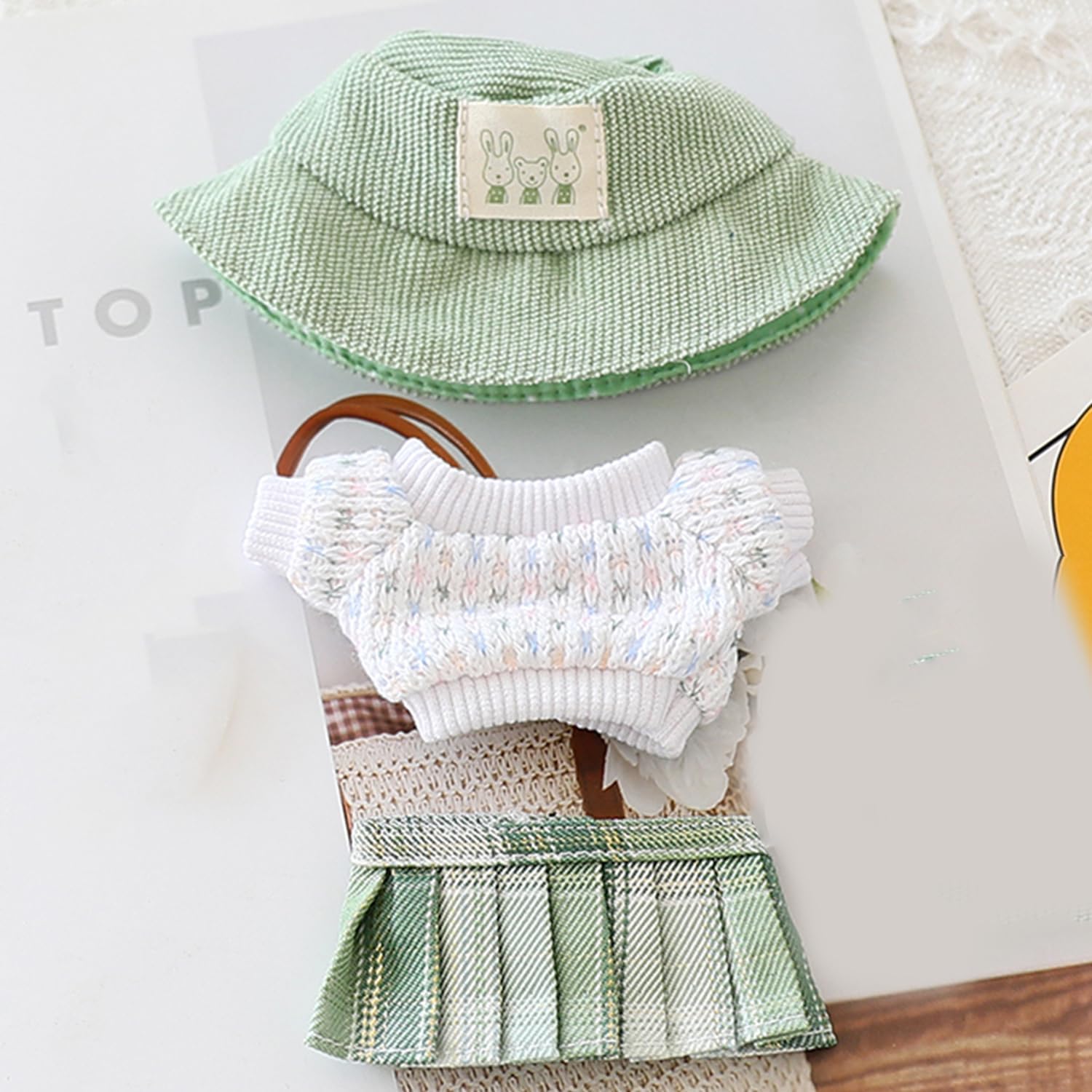 Clothes for 17cm Dolls Sweater Clothes Accessories(No Doll Only Clothes), Stylish Outfit Suitable for 6.69inch (17cm) Doll Soft Clothing Replacement(WhiteA+hat+Dress)