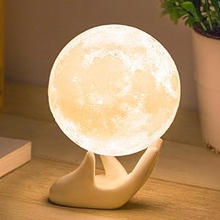 Aowin 3D Moon Lamp with Ceramic Base,Levitating Moon Lamp for Room Home Decor,LED Night Light,Mood Lighting with Touch Control Brightness,Rechargeable Night Light for Teen Girls Boys(8CM,White Light)