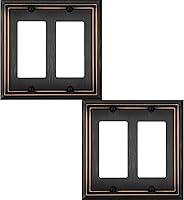 Vista 17 de Cubierta de Interruptor de Luz Doble Toggle/Decorador Individual Placa de Pared de Metal Adler, Paquete de 2 Bronce Envejecido 3 Gang, Cubierta