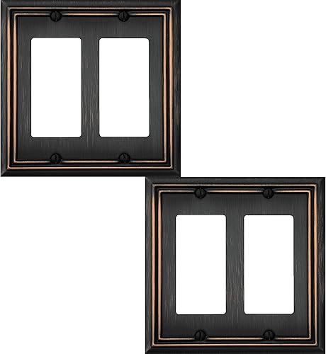 Vista 57 de Placa de pared de metal Adler con cubierta de interruptor de luz de triple palanca, paquete de 2 unidades de bronce envejecido de 3 bandas, cubierta