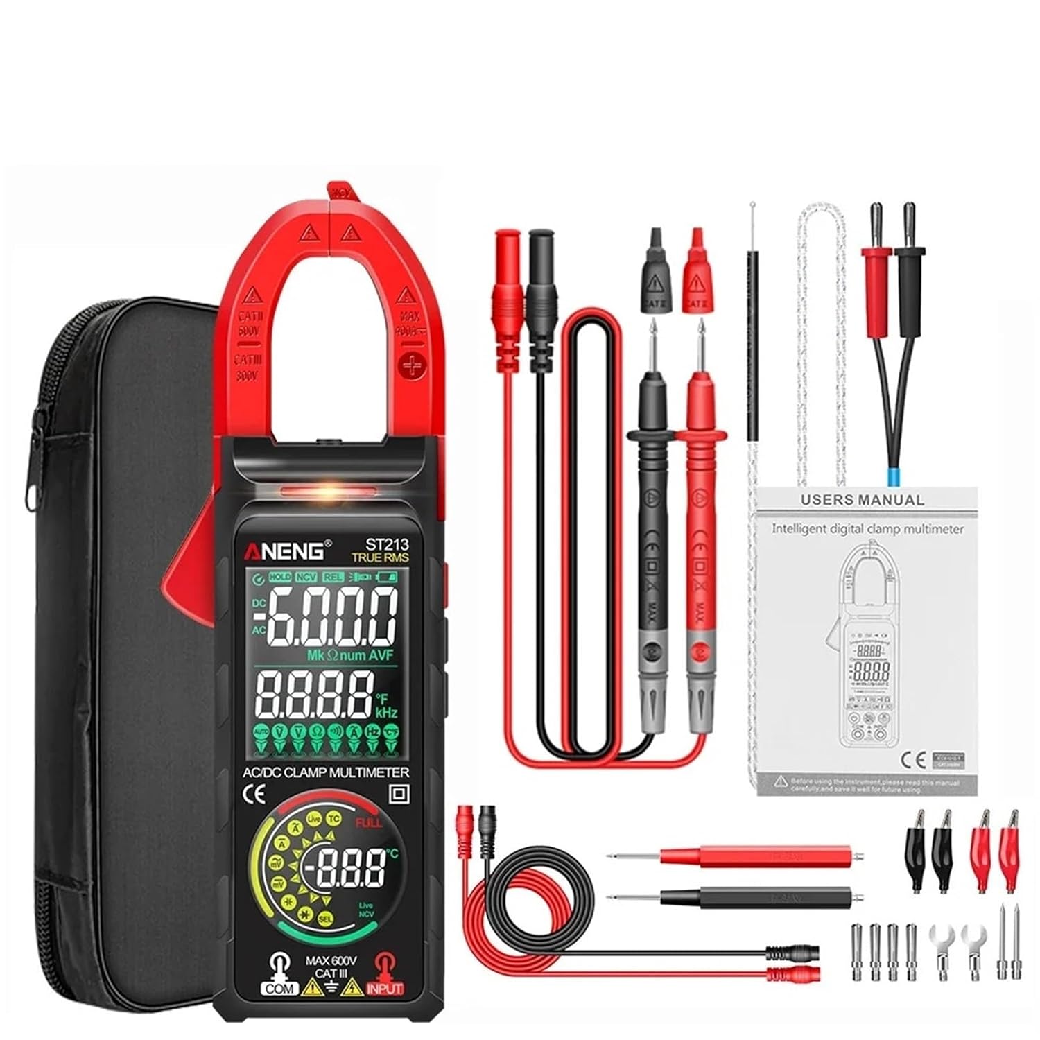ST213 Multimeter Smart Digital Clamp Meter DC/AC Current Reverse Screen Dual Screen Display Non-Contact Test Tool(50R)