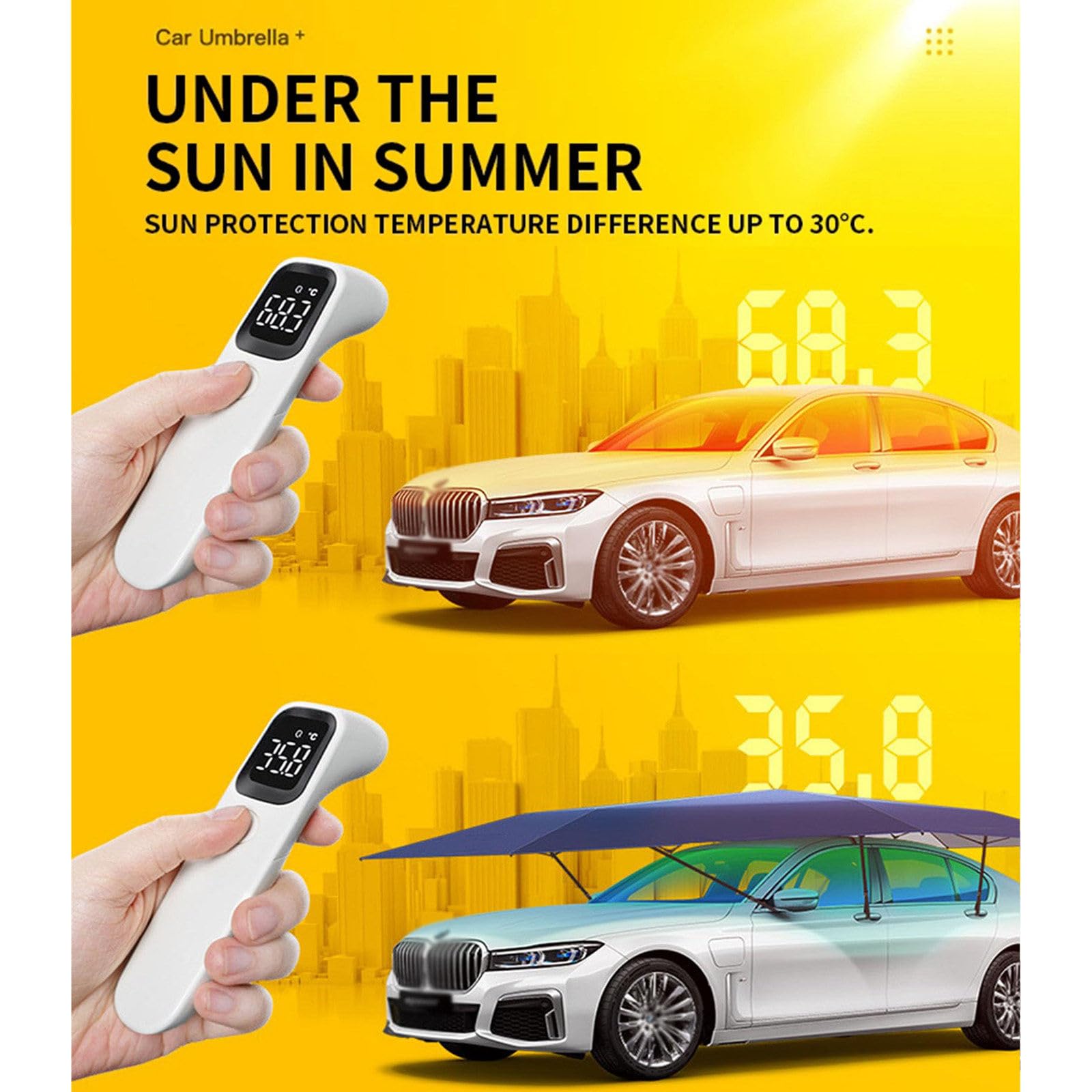 Ombrello parasole per auto completamente automatico con telecomando, parasole per auto da 5,2 m, previene la polvere, antipioggia, antigrandine, adatto a vari modelli di auto,Silver