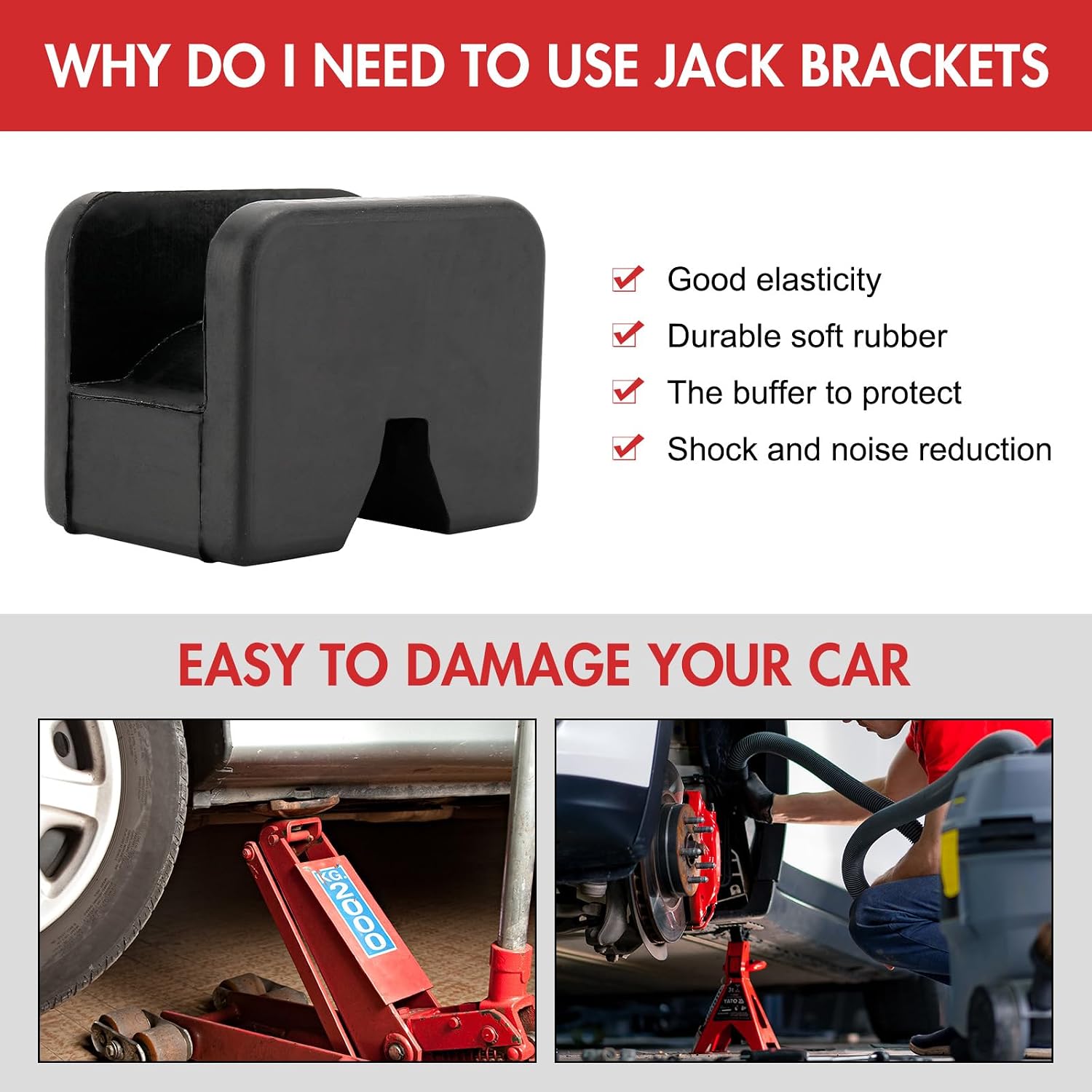 Toolly 4 Pack Jack Pad Adapter for Jack Stand, 2-3 Ton Universal Heavy Duty Rubber Slotted Frame Rail Pinch welds Protector Set