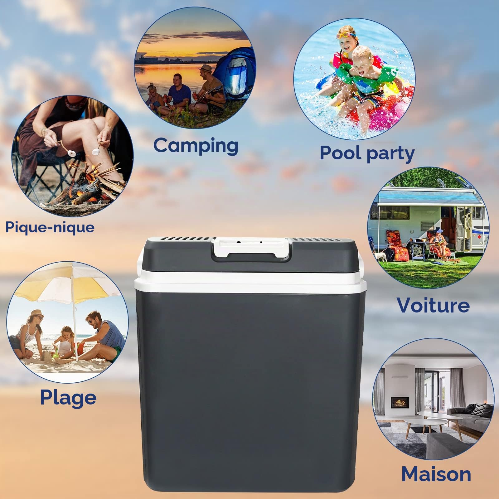 Ikodm 24L Glacière électrique 12V 230V, Mini-réfrigérateur Réfrigéré et Chauffé, Glacière de voiture avec mode ECO, pour le camping en voiture