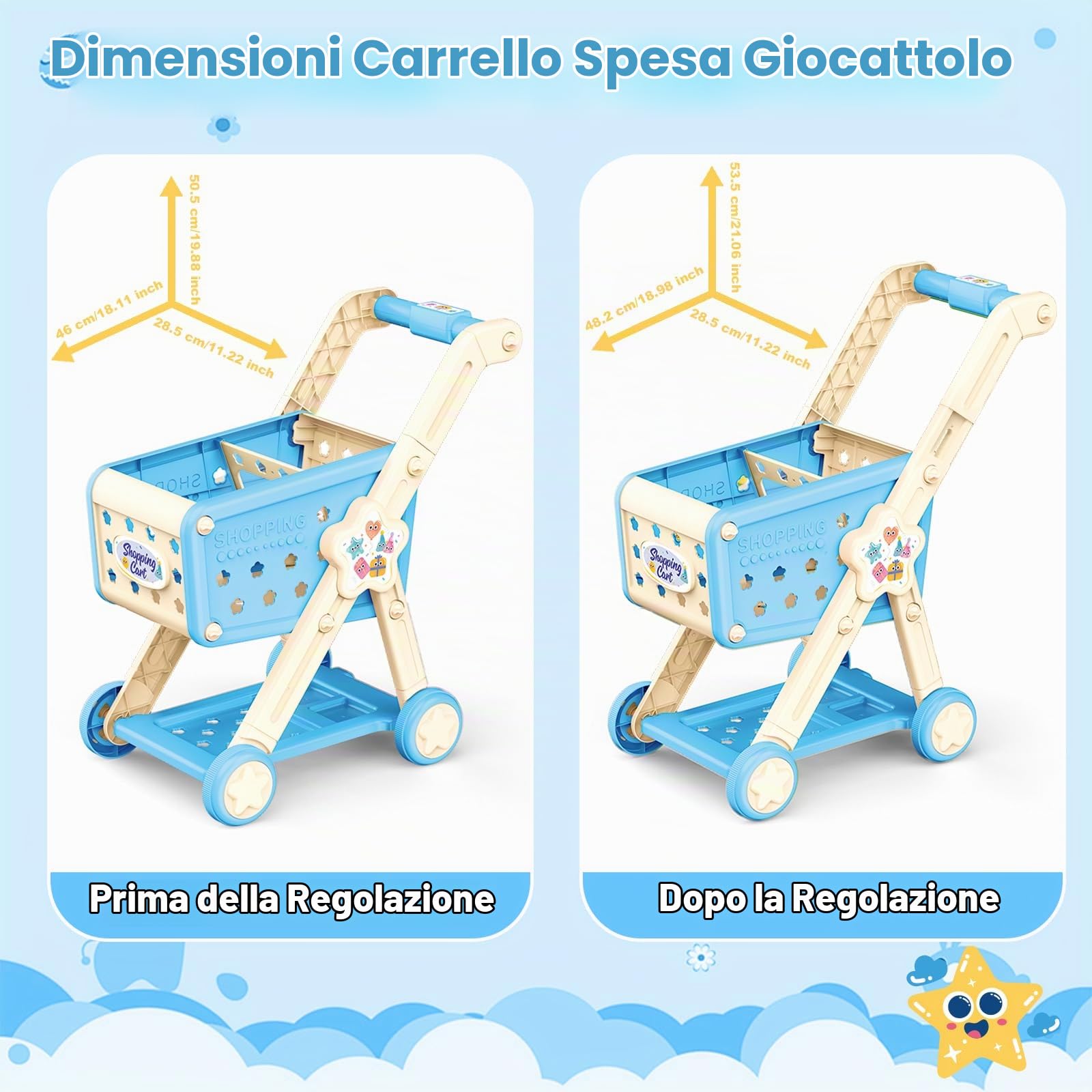 RedCrab Carrello Spesa Giocattolo con Scanner, 74 Pcs Accessori per Negozi: Calcolatrice, Carte di Credito, Frutta e Cibo, Gioco di Ruolo Giocattolo per Ragazzi e Ragazze 3+ Anni (Blu)