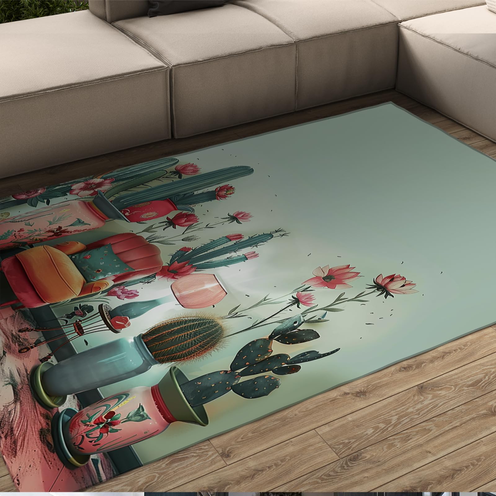 Tapis plantes à fleurs bleu ciel grand format pour décoration douce