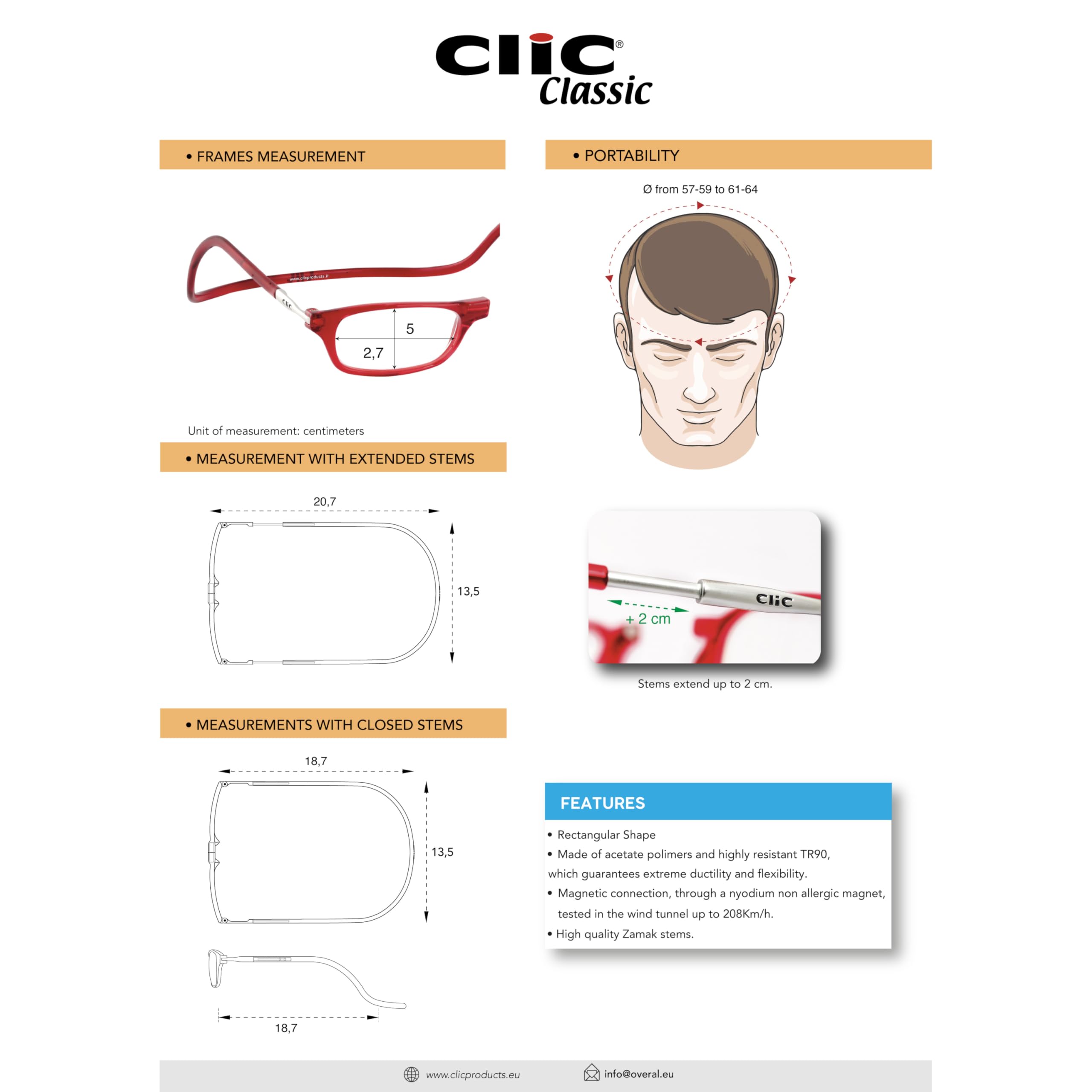 CliC Eyewear - Lesebrille - Mit flexiblen Magneten - Original CLASSIC - Lesebrille für Damen und Herren