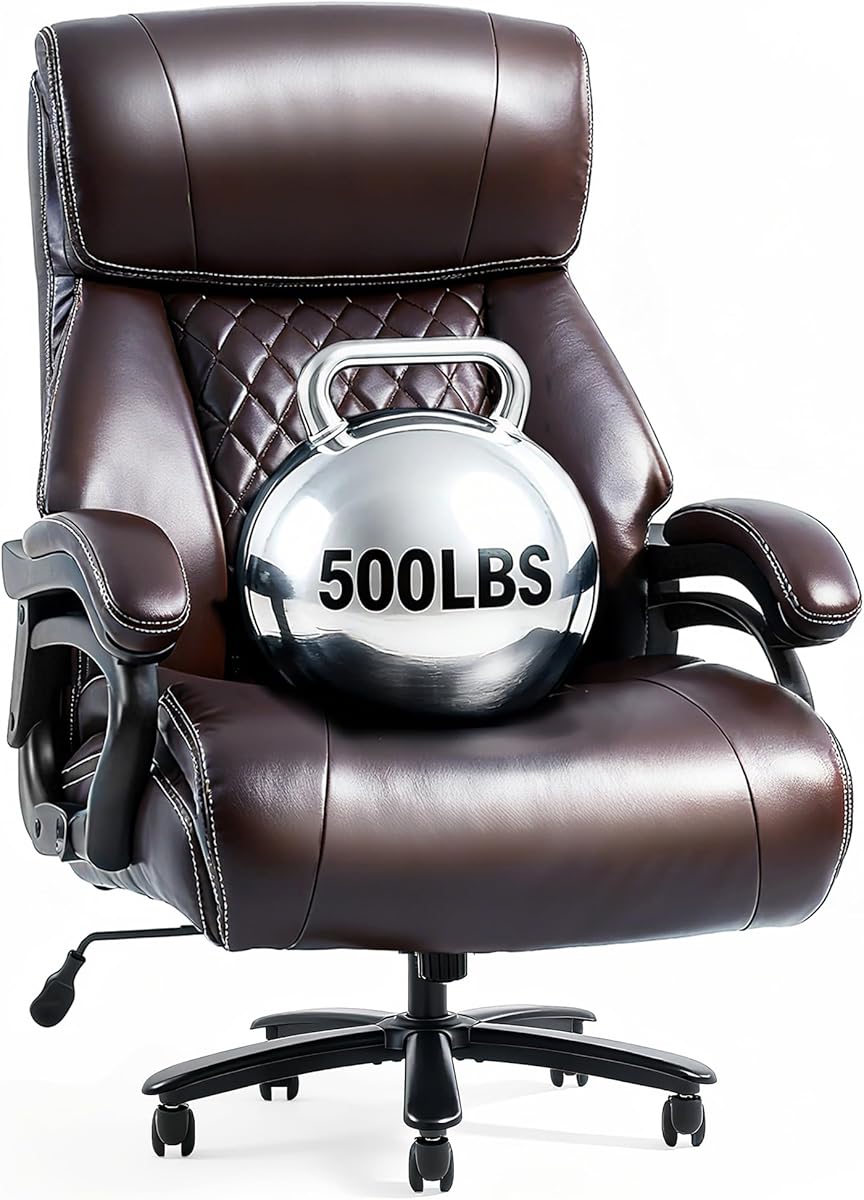 FLEXISPOT 500LBS Big and Tall Office Chair Leather Brown, Wide Big Seat Cushion, High Back Ergonomic Chair with Adjustable Lumbar Support, Chairs for Heavy People Home Office Working Studying Gaming : Office Products