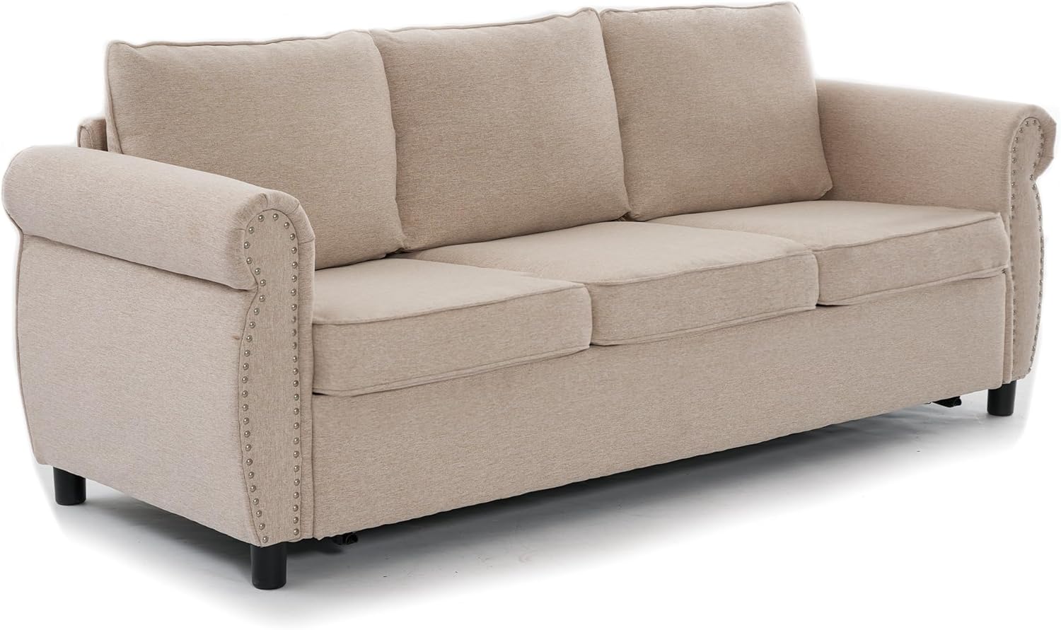 TTK 80.7" Queen Sized Pull Out Sofa Bed, 2-in-1 Convertible Sleeper Couch with Memory Foam Mattress & Solid Wood Frame for Living Room Apartment & Small Spaces, Beige