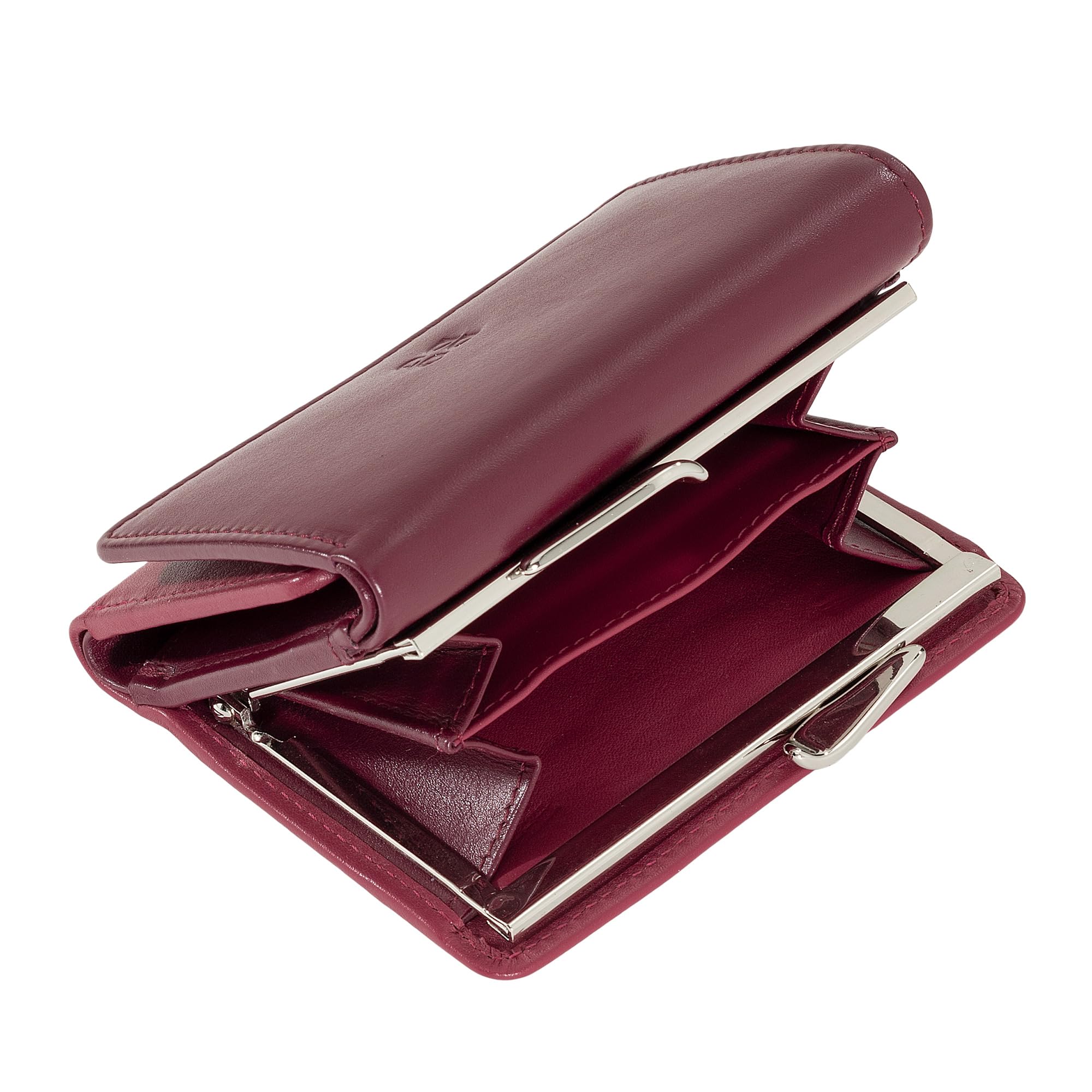 DUDU Portafoglio Donna Piccolo in Pelle RFID con Portamonete a Clic Clac Compatto 6 Porta Carte Tessere Burgundy