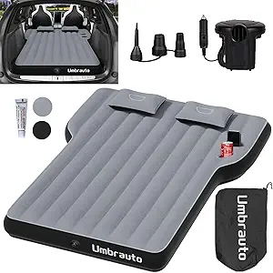 Umbrauto Mattress for Tesla Model Y: Inflatable Camping Air Mattress for SUV Travel, Portable Flocking Surface Sleeping Pad with Air Pump, Repair Patch, Storage Bag, Grey