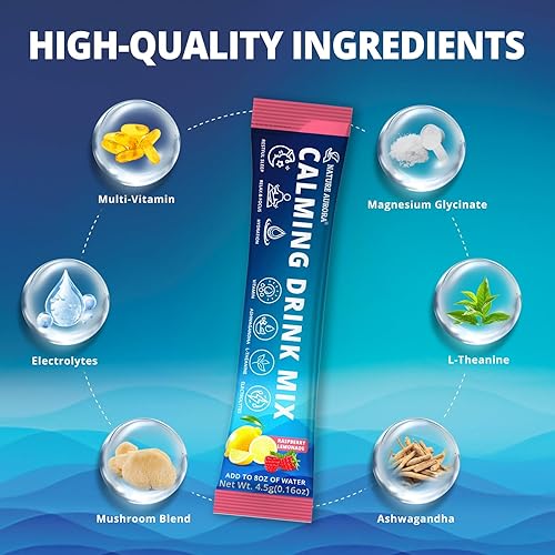 Miniatura 3 de Mezcla de bebida calmante Cortisol para mujeres y hombres, polvo de glicinato de magnesio calmante con electrolitos, ashwagandha, L-teanina y hongos