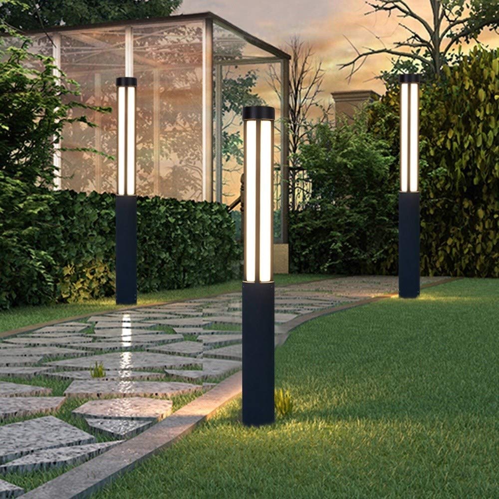 Poste De Luz para Jardín, Impermeable, para Exteriores, Bolardo, Villa, Patio, Patio, Suelo, Césped, Lámpara, Poste Alto, Linterna, Parque, Patio, Camino, Pasarela,(Negro-80Cm)