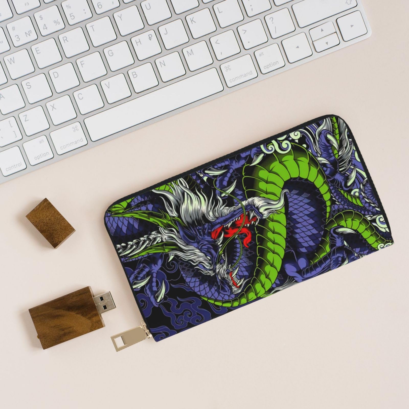 Amazon.co.jp: 財布 龍神 竜 ドラゴン柄 長財布 ラウンドファスナー