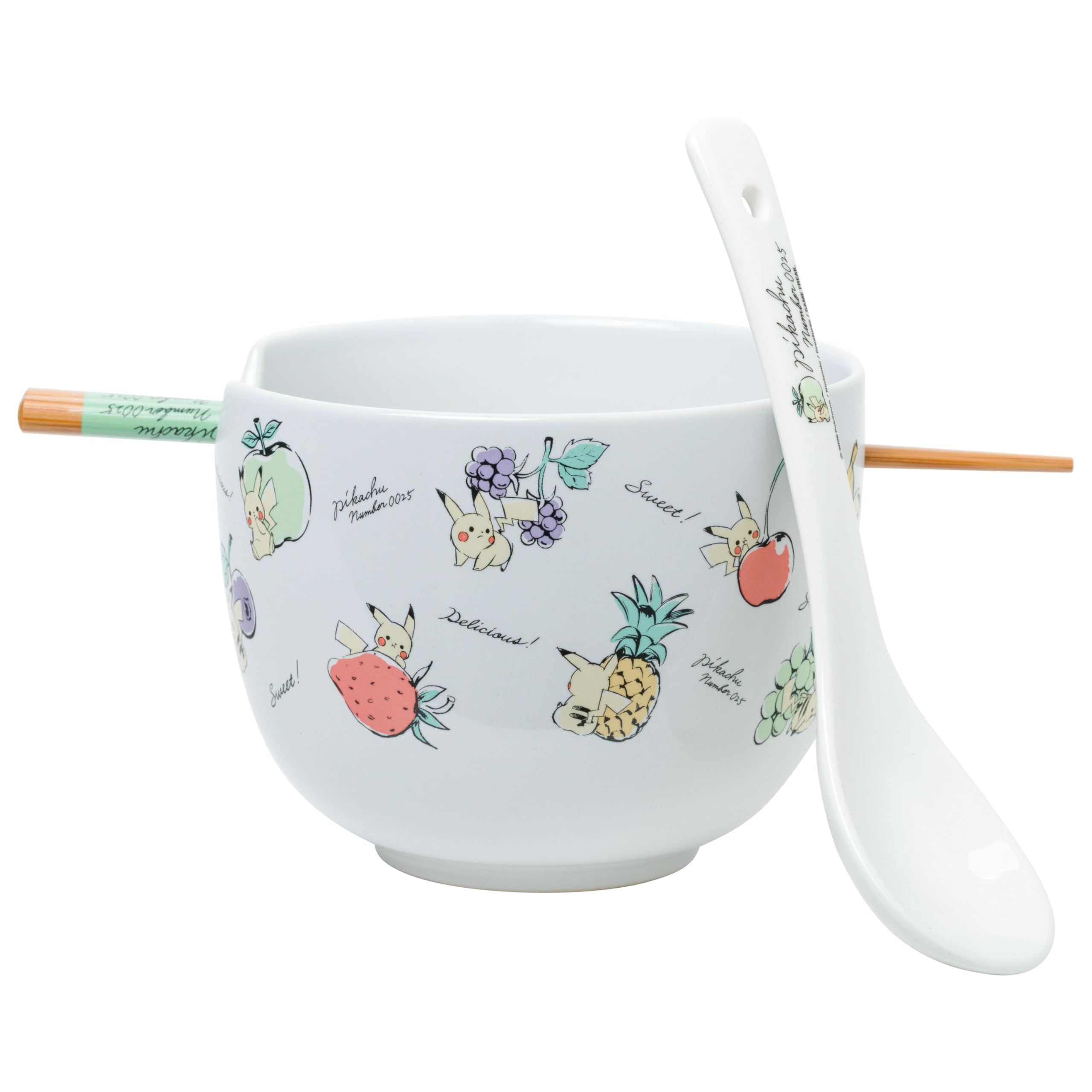 Silver Buffalo Pokémon Pikachu Fruit, Ramen Bowl with Chopsticks, 20oz