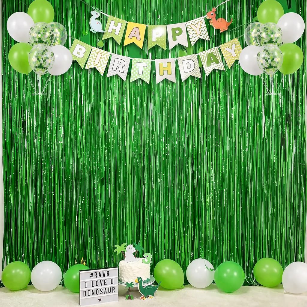 OHOME Cortina de oropel verde para fiesta, telón de fondo metálico con flecos para fiesta, día de San Patricio, cumpleaños, discoteca, despedida de soltera, boda, graduación, decoración de fiesta,