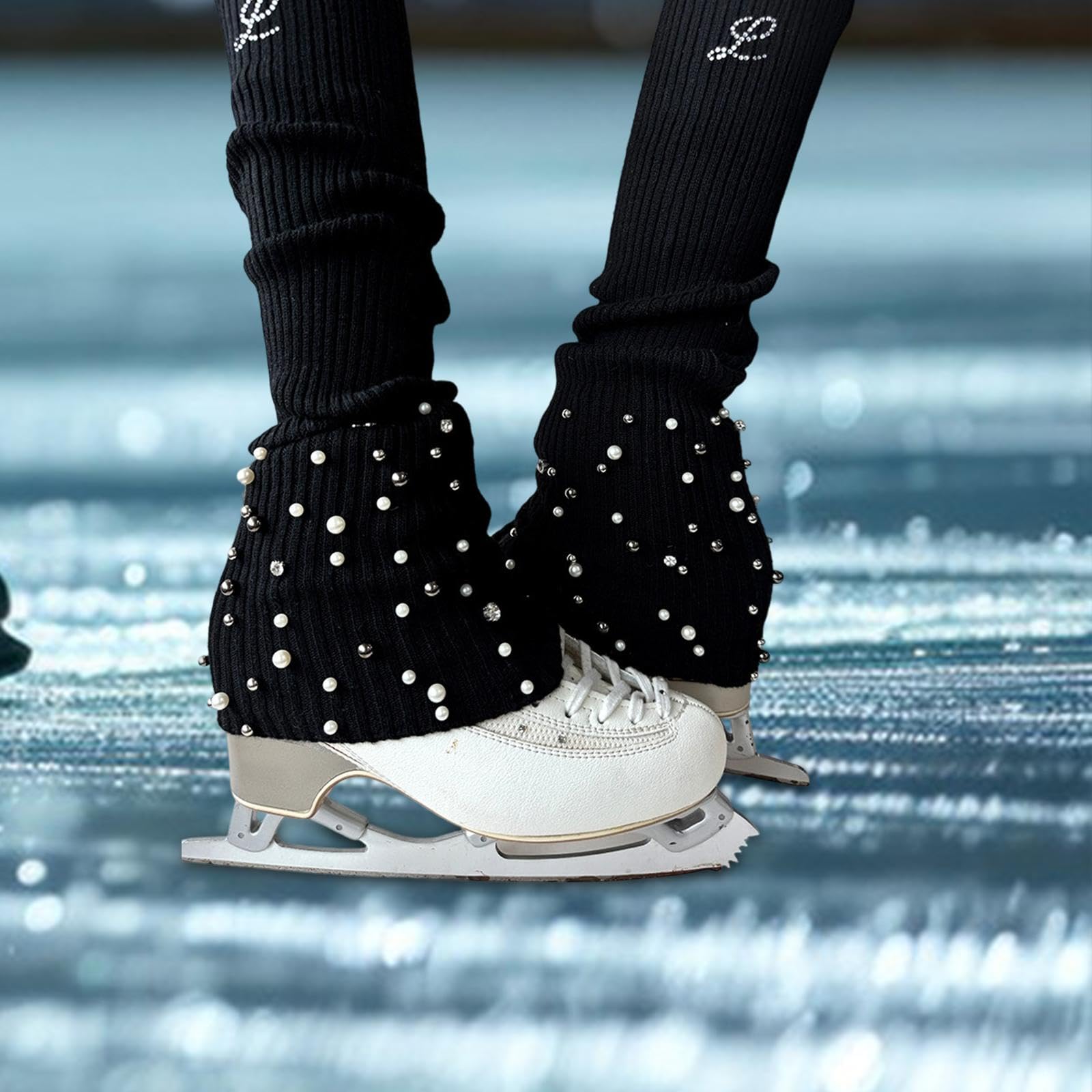 predolo Calentadores de Piernas Patinaje Calcetines Termales Patinaje sobre Hielo Tejido Antideslizante Diseño Elástico para Niñas Mujeres Uso en Patinaje