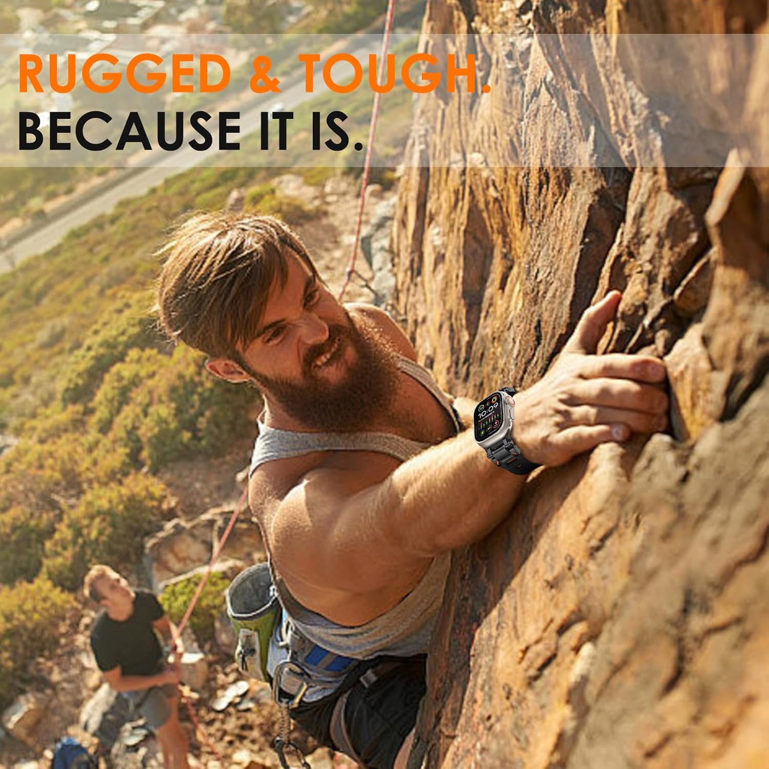 WINGLE Silicone Rubber Bands for Apple Watch Band Ultra 3/2/1 Band Ultra 49mm Series 11 10 46mm 45mm 44mm 42mm SE 3/2/1 9 8 7 6 5 4 3 2 1 Men, Military Rugged Metal Connector iWatch Sport Bands, Black - Image 6