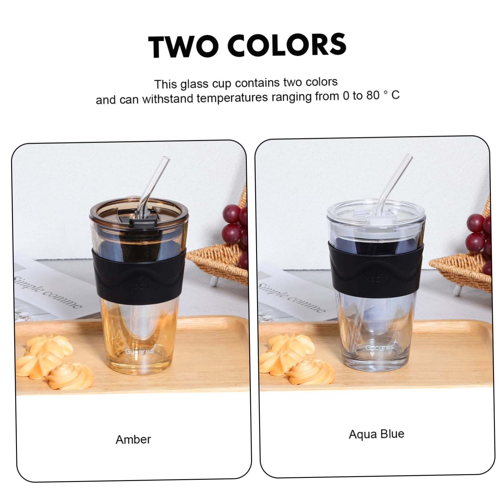 MUCKLILY 2Pcs Iced Tea Drinking Bottle with Straw Reusable Water Cup for Juice Beverages Dustproof Lid Smooth Surface for Home Travel