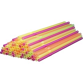 [500 Pack] Neon Colored Flexible Plastic Drinking Straws Disposable Straw 8\'\' inches Tall Assorted Colors