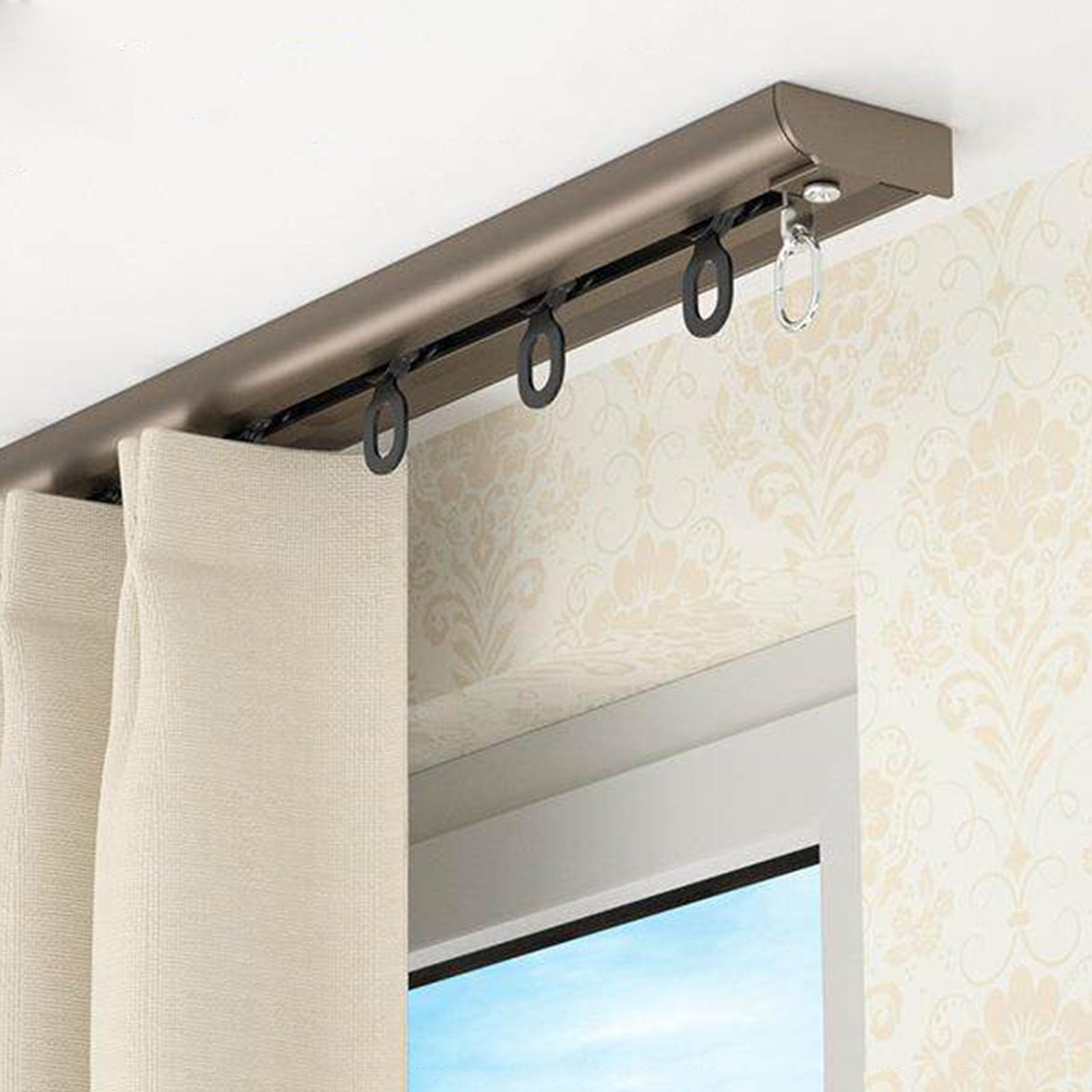 Zhixubah Gold Aluminum Curtain Track Ceiling Mount 2 4 5 7 10 12 13 17Ft Long Sliding Curtain Rail System With Rollers Silent Curtain Glider Track For Blackout Curtains Room Divider(,2.9M(9.5Ft))
