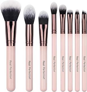 Sponsored Ad - Real Perfection 8pcs Makeup Brushes, Pink Makeup Brush Set Powder Foundation Contour Blending Eyeshadow Bro...