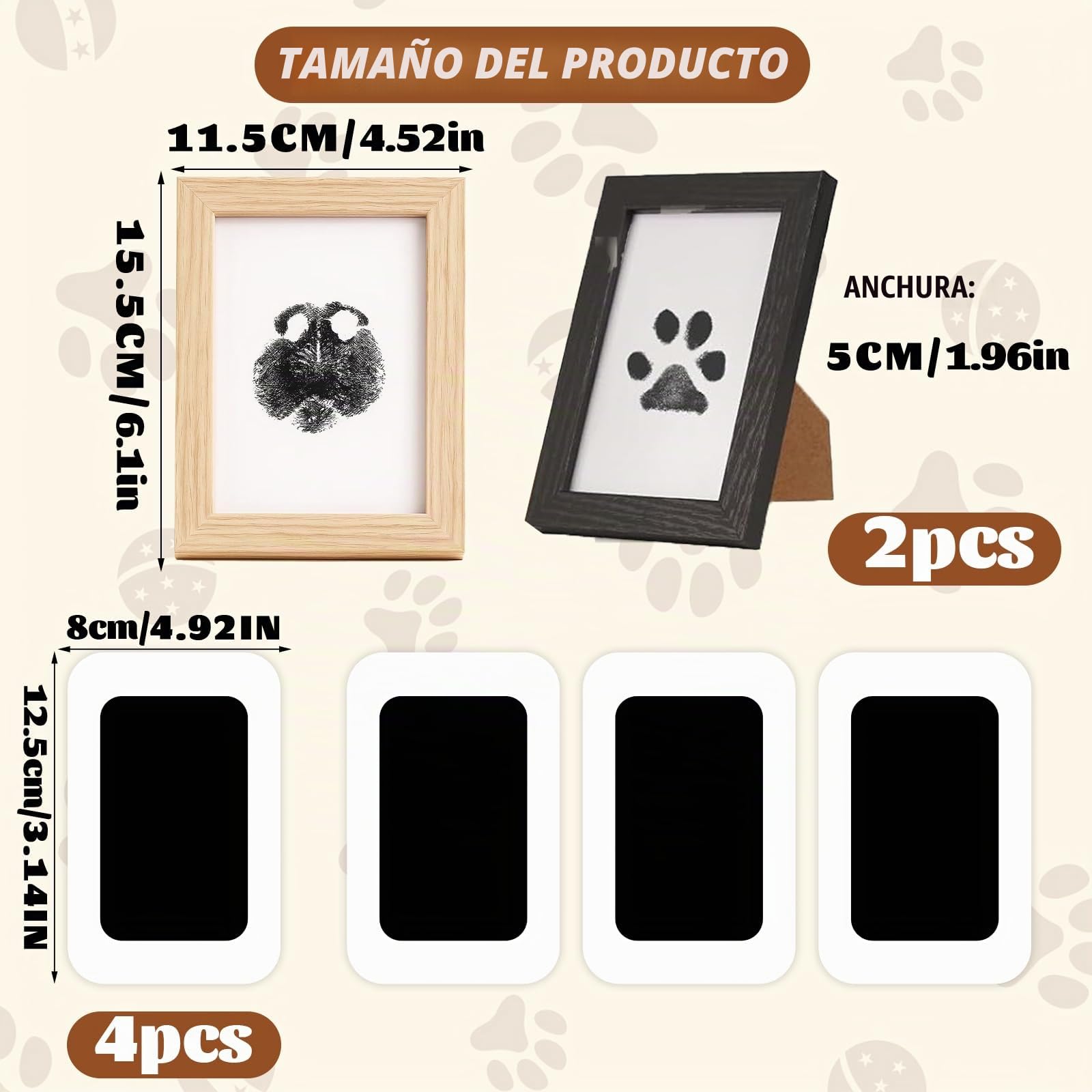 Set de Huellas de Mascota para Perro y Gato, Set de Huellas Sin Tinta de Perro, Set de Huellas de Manos y Pies de Bebé, Set de Huellas Limpias con Marco, Idea de Regalo