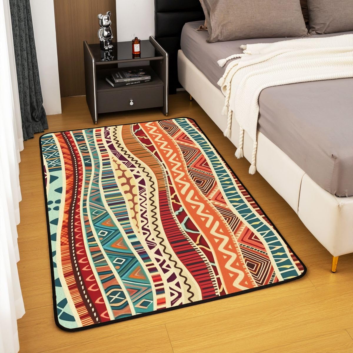 Homewish Tappeto retrò a righe Boho 100 x 150 cm per camera da letto