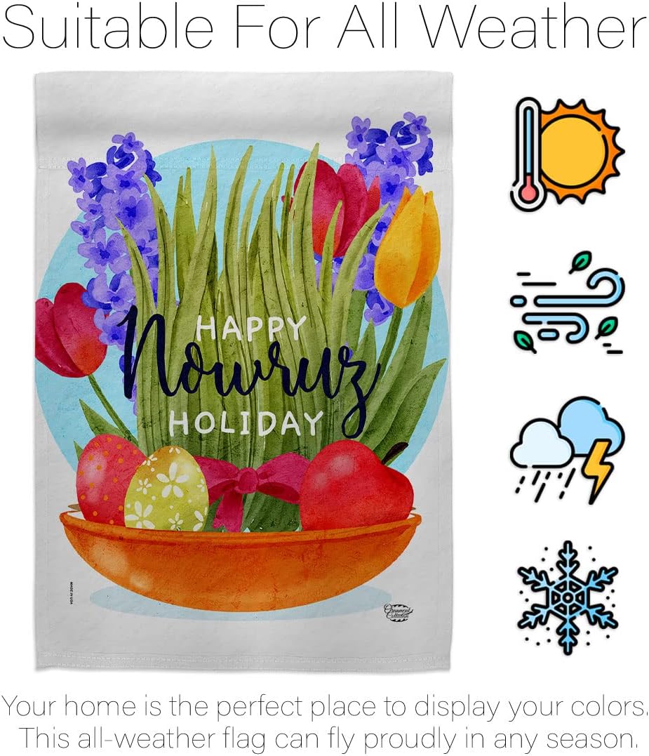 Happy Nowruz Holiday Decorations Home Decor Flag Pole Banner Room Wall Art Patio Lawn Front Porch Outdoor Small Tapestry Yard Sign Celebration Persian New Year Christian Religion Holiday Made In USA