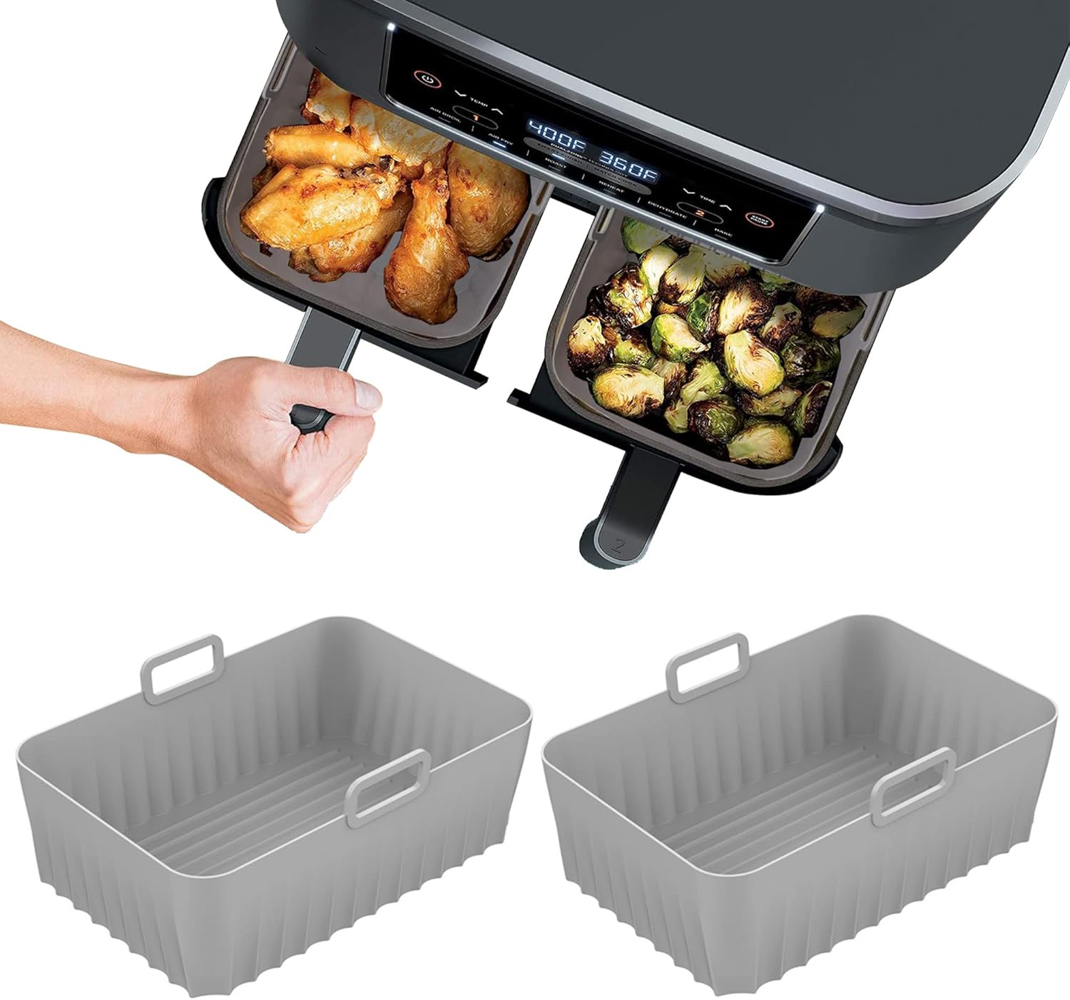 Boyun 2pcs Silicone Air Fryer Liners for Ninja Air Fryer Dual, Reusable Air Fryer Liner for