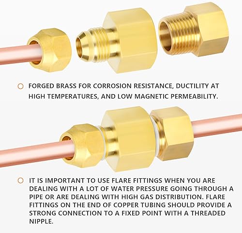 Miniatura 138 de GASHER 10 piezas de latón SAE 45 grados Flare Tube Fitting, 1/2" Flare Nut Aire Acondicionado Tubo de cobre Extensión de tubo de cobre a tope Tuerca
