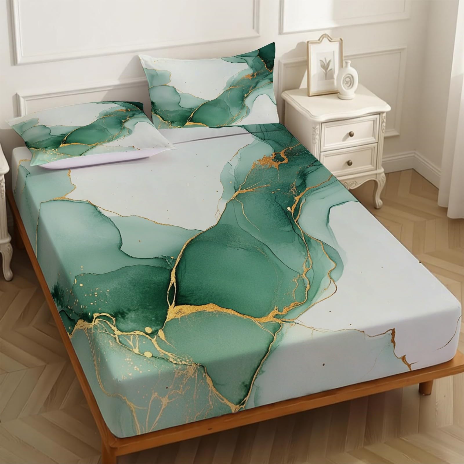 Lenzuolo con Angoli 180 x 200 cm Microfibra Marmo astratto Lenzuolo Sotto Elasticizzato Profondo 25 cm acquerello per Singolo e Matrimoniale