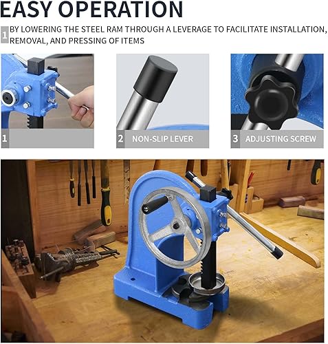 Miniatura 5 de Prensa de eje de 1 tonelada, prensa de eje de palanca de trinquete con volante, máquina de prensa manual de escritorio de 5.5 pulgadas de altura