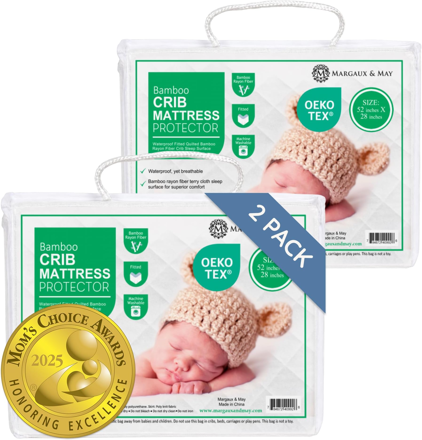 Margaux & May Crib Mattress Protector, 2-Pack, Oeko-TEX® Certified